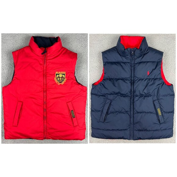 Polo Ralph Lauren Vest Boy Large Red Navy Blue Puffer Reversible Youth Kid NYC 2